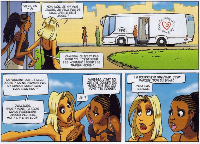 Une blonde aperçoit un bus de don de sang. La suite est hilarante !!!